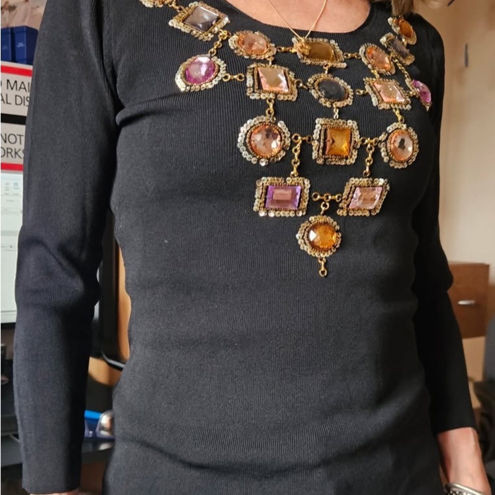 Weekend Max Mara Gold Necklace with Multicolor Gems